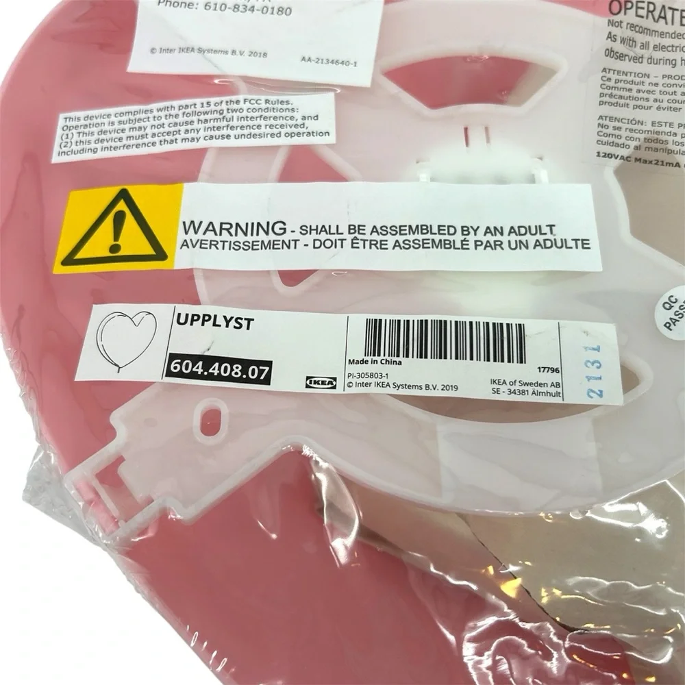 NIP IKEA UPPLYST LED Wall Lamp Heart Pink NEW